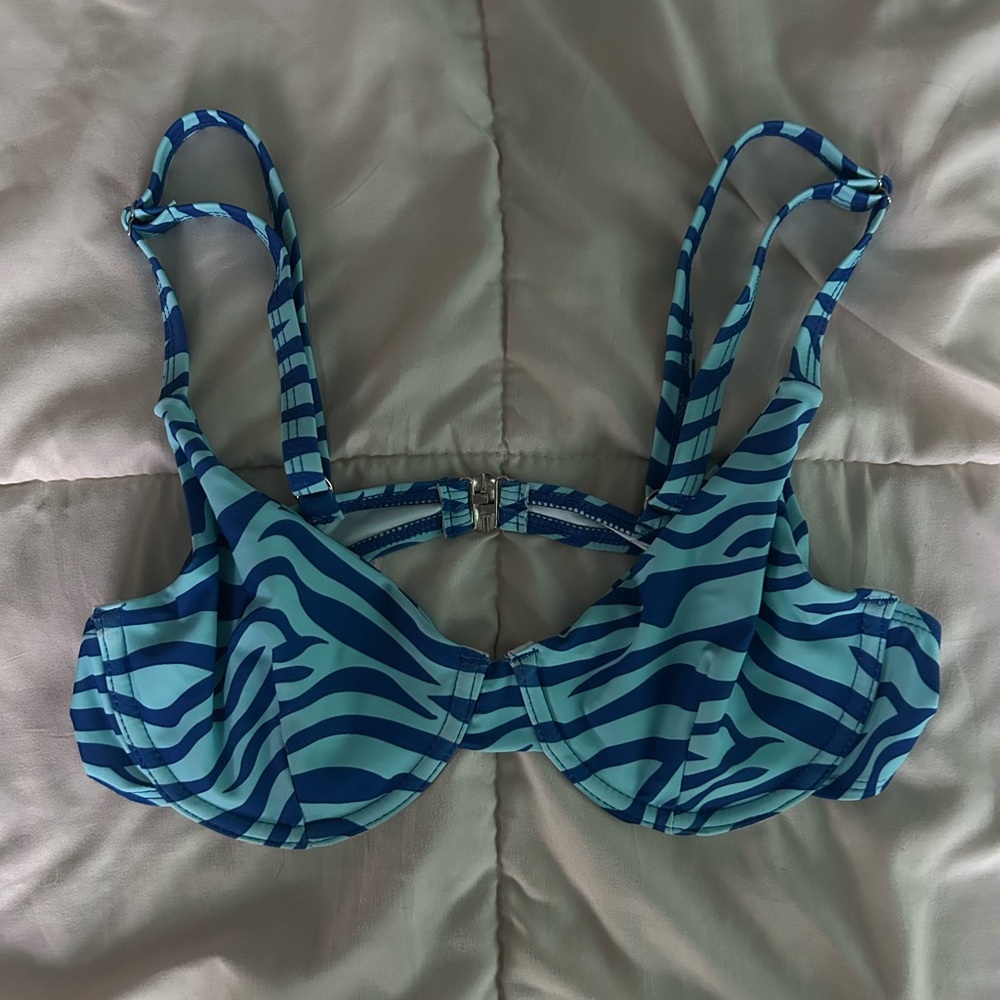SHEIN Blue Zebra Print Bikini Top
